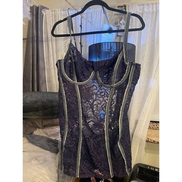 Savage x fenty nwt framed in denim teddy slip lace charm bird - Picture 4 of 12